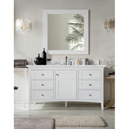 Palisades 60" Single Vanity, Bright White, w/ 3 CM Ethereal Noctis Quartz Top