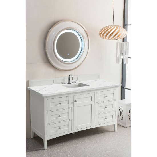 Palisades 60" Single Vanity, Bright White, w/ 3 CM Ethereal Noctis Quartz Top