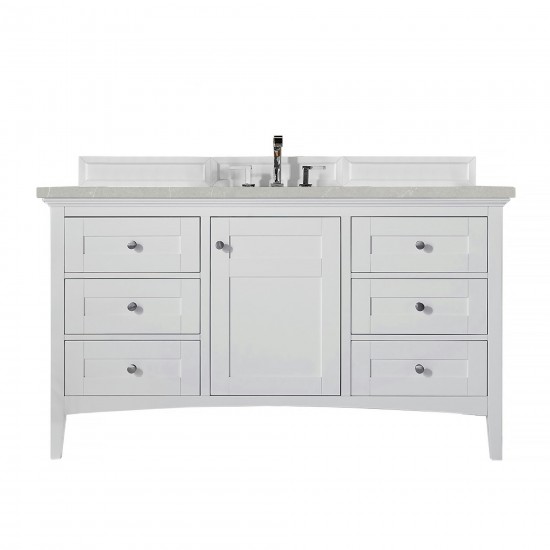 Palisades 60" Single Vanity, Bright White, w/ 3 CM Eternal Serena Quartz Top