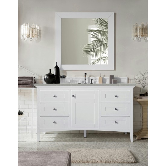 Palisades 60" Single Vanity, Bright White, w/ 3 CM Eternal Serena Quartz Top