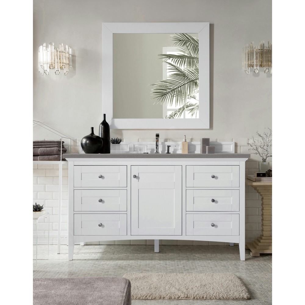 Palisades 60" Single Vanity, Bright White, w/ 3 CM Grey Expo Quartz Top