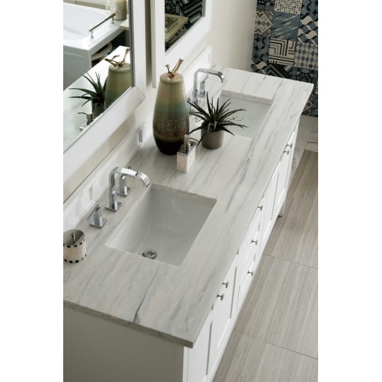 Palisades 72" Double Vanity, Bright White w/ 3 CM Arctic Fall Solid Surface Top