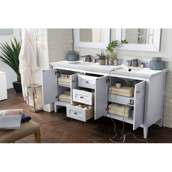 Palisades 72" Double Vanity, Bright White w/ 3 CM Arctic Fall Solid Surface Top