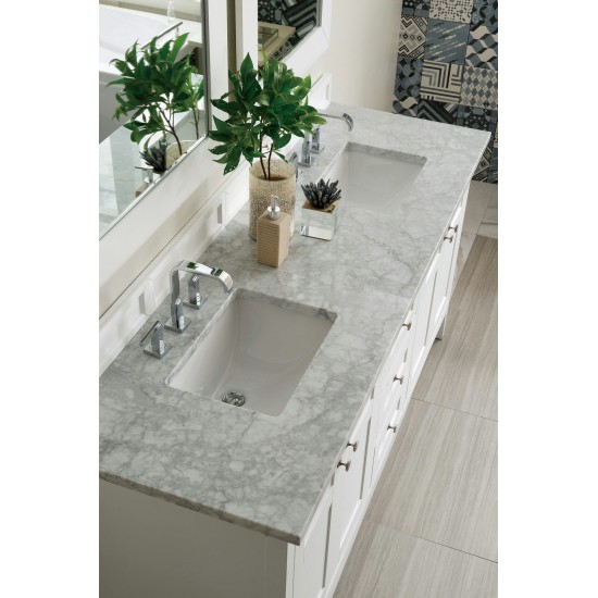 Palisades 72" Double Vanity, Bright White w/ 3 CM Carrara Marble Top