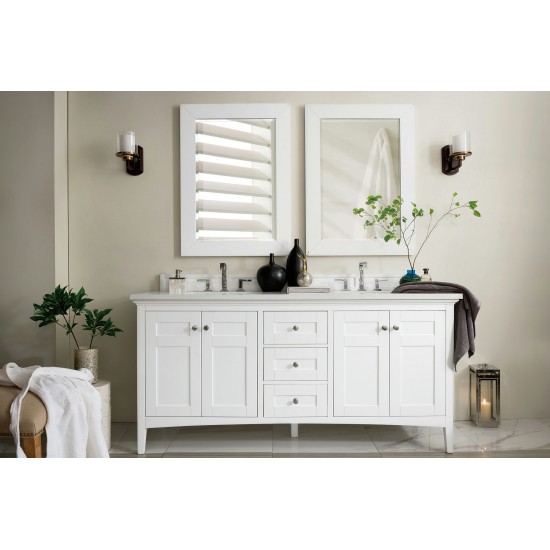 Palisades 72" Double Vanity, Bright White, w/ 3 CM Classic White Quartz Top