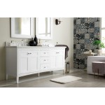 Palisades 72" Double Vanity, Bright White, w/ 3 CM Classic White Quartz Top