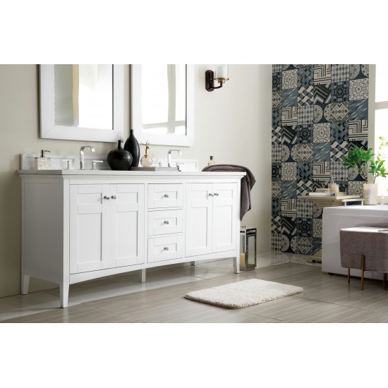 Palisades 72" Double Vanity, Bright White, w/ 3 CM Classic White Quartz Top