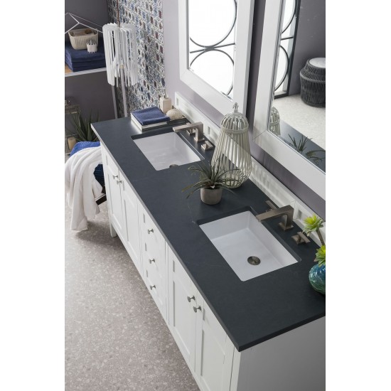 Palisades 72" Double Vanity, Bright White, w/ 3 CM Charcoal Soapstone Quartz Top