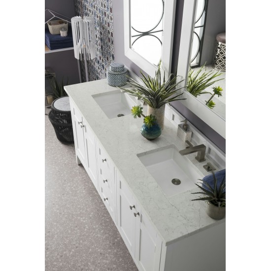 Palisades 72" Double Vanity Bright White w/ 3 CM Jasmine Pearl Quartz Top