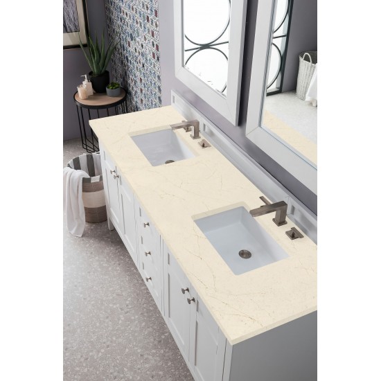 Palisades 72" Double Vanity, Bright White, w/ 3 CM Eternal Marfil Quartz Top