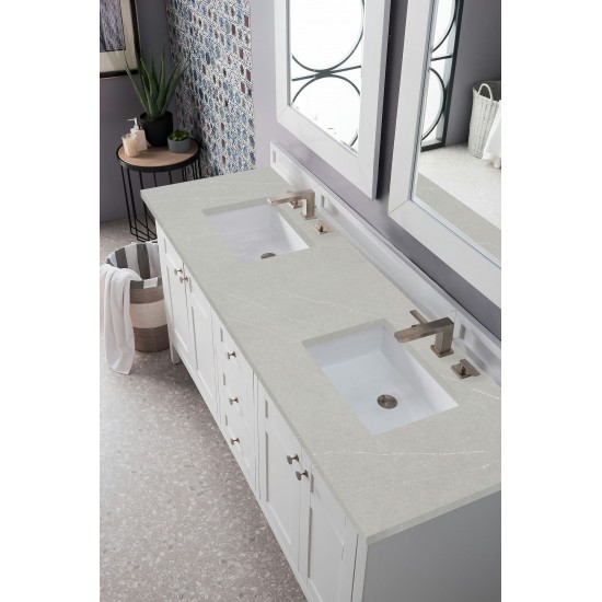 Palisades 72" Double Vanity, Bright White, w/ 3 CM Eternal Serena Quartz Top