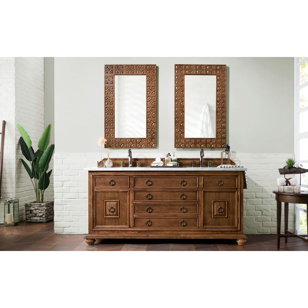 Mykonos 72" Cinnamon Double Vanity w/ 3 CM Carrara Marble Top