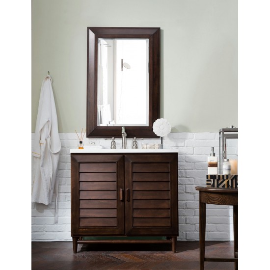 Portland 36" Single Vanity Mahogany w/3 CM Arctic Fall Solid Surface Top