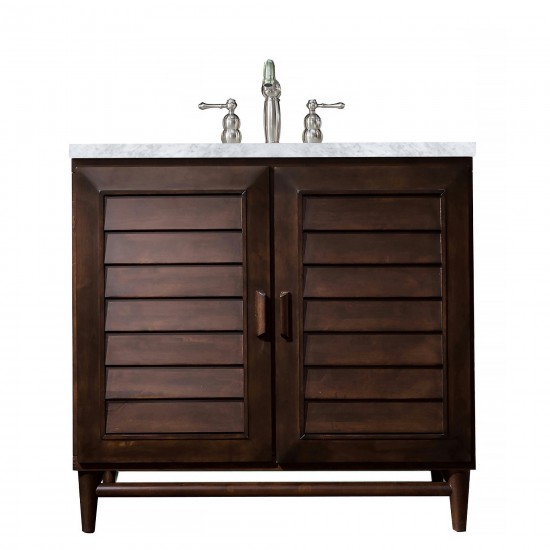 Portland 36" Single Vanity, Burnished Mahogany w/ 3 CM Carrara Marble Top