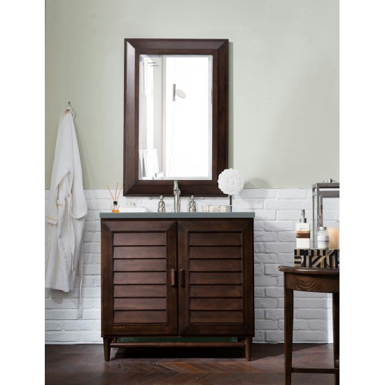 Portland 36" Single Vanity, Burnished Mahogany, w/ 3 CM Cala Blue Quartz Top