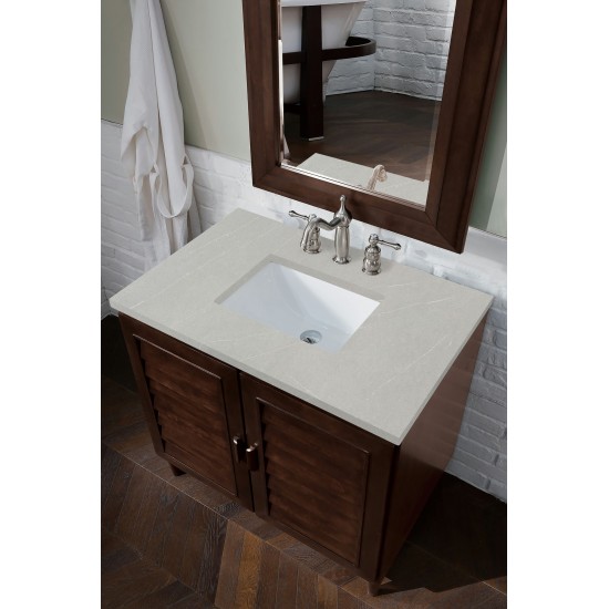 Portland 36" Single Vanity Burnished Mahogany w/ 3 CM Eternal Serena Quartz Top