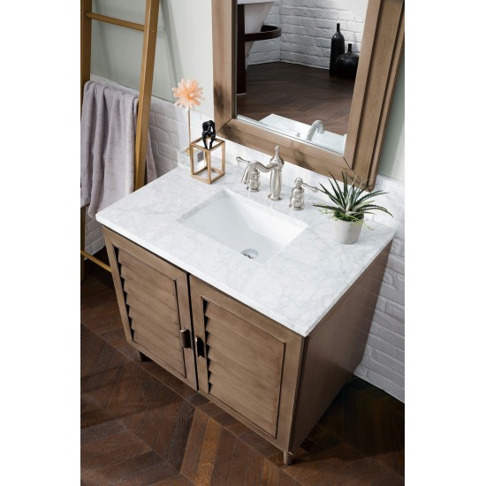 Portland 36" Single Vanity Whitewashed Walnut w/ 3 CM Carrara Marble Top