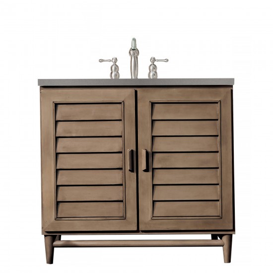 Portland 36" Single Vanity Whitewashed Walnut, w/ 3 CM Grey Expo Quartz Top