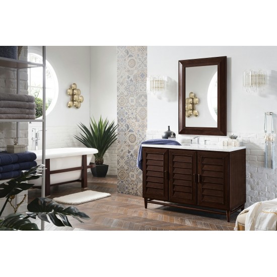 Portland 48" Single Vanity, Burnished Mahogany w/ 3 CM Carrara Marble Top