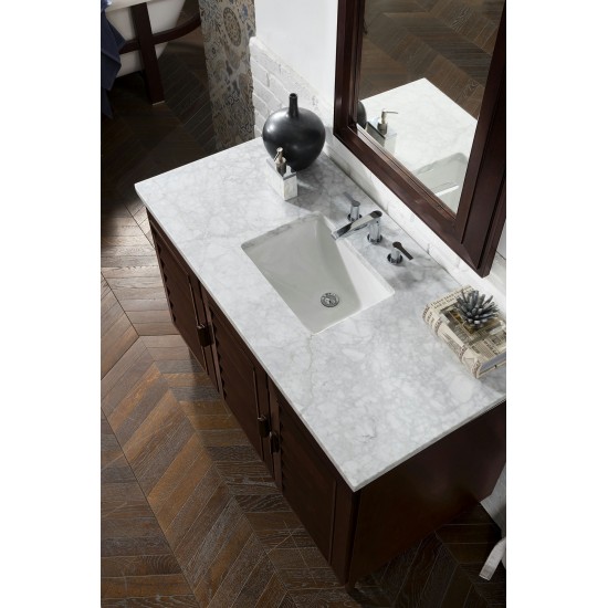 Portland 48" Single Vanity, Burnished Mahogany w/ 3 CM Carrara Marble Top