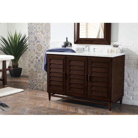 Portland 48" Single Vanity, Burnished Mahogany w/ 3 CM Carrara Marble Top