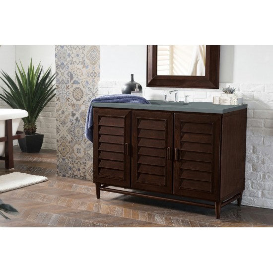 Portland 48" Single Vanity, Burnished Mahogany, w/ 3 CM Cala Blue Quartz Top