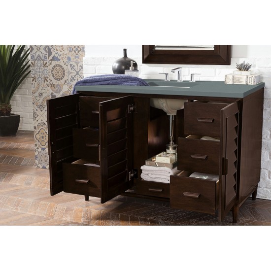 Portland 48" Single Vanity, Burnished Mahogany, w/ 3 CM Cala Blue Quartz Top