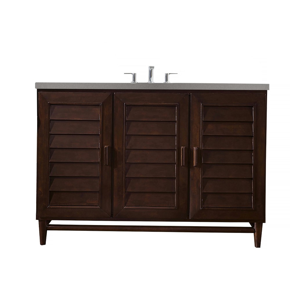 Portland 48" Single Vanity, Burnished Mahogany, w/ 3 CM Grey Expo Quartz Top