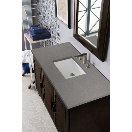 Portland 48" Single Vanity, Burnished Mahogany, w/ 3 CM Grey Expo Quartz Top