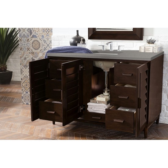 Portland 48" Single Vanity, Burnished Mahogany, w/ 3 CM Grey Expo Quartz Top