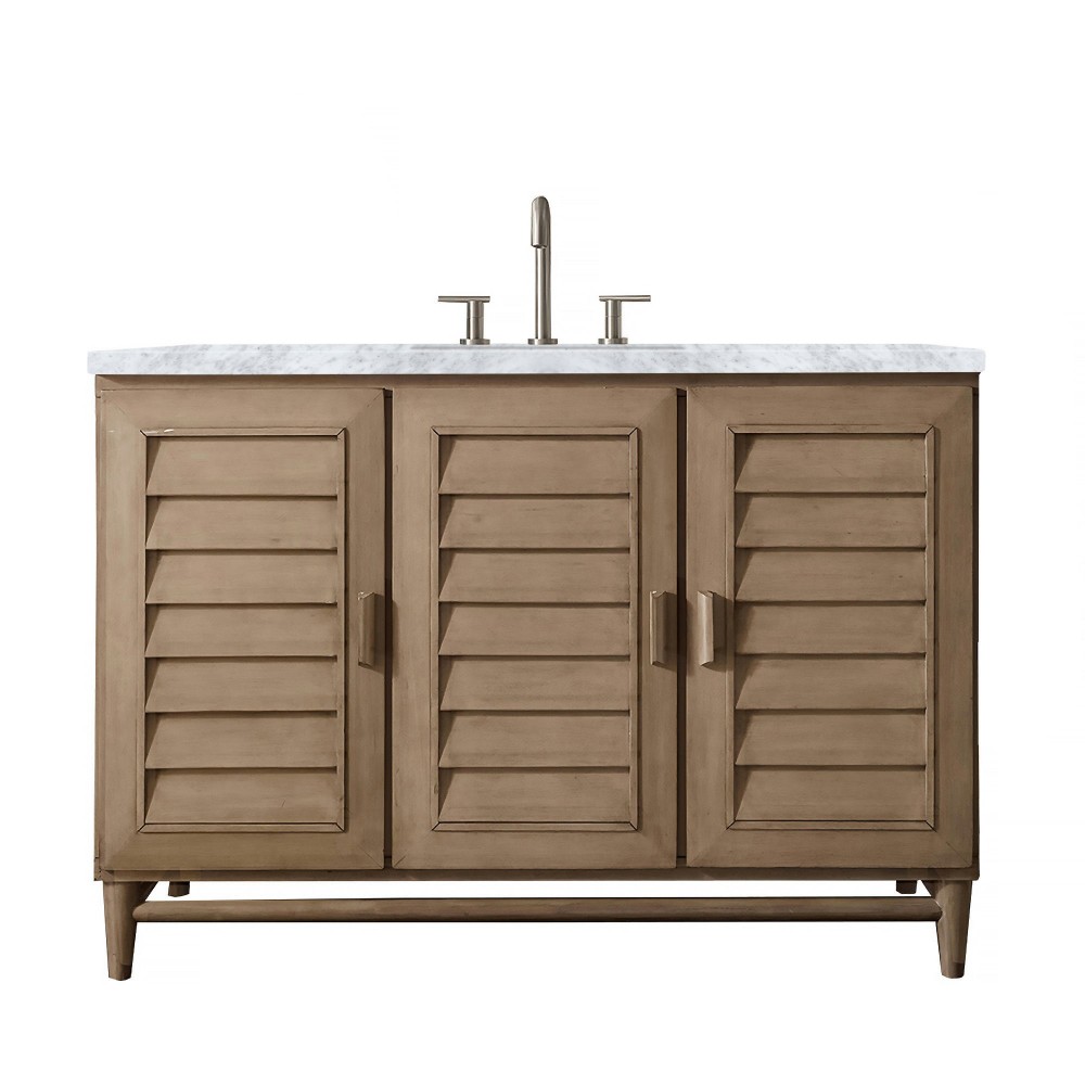 Portland 48" Single Vanity Whitewashed Walnut w/ 3 CM Carrara Marble Top Portland 48" Single Vanity Whitewashed Walnut w/ 3 CM Carrara Marble Top