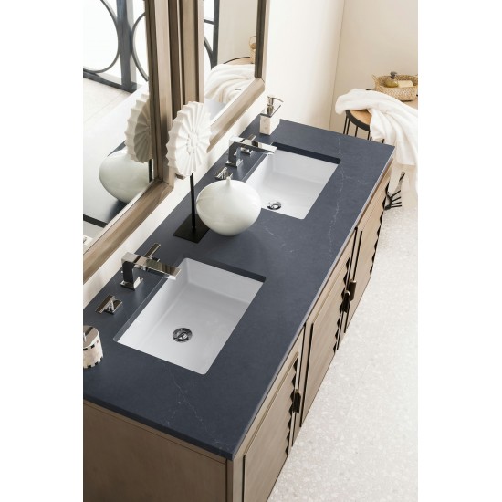 Portland 60" Double Vanity Walnut w/3 CM Charcoal Soapstone Quartz Top