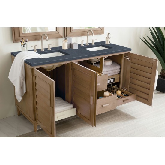 Portland 60" Double Vanity Walnut w/3 CM Charcoal Soapstone Quartz Top