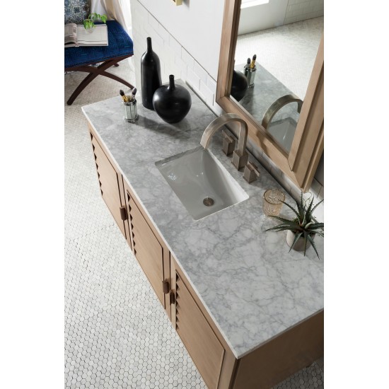 Portland 60" Single Vanity Whitewashed Walnut w/ 3 CM Carrara Marble Top