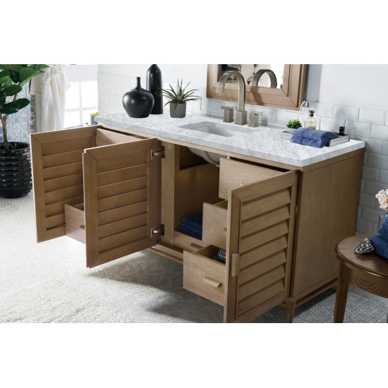 Portland 60" Single Vanity Whitewashed Walnut w/ 3 CM Carrara Marble Top