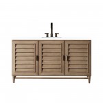 Portland 60" Single Vanity Whitewashed Walnut, w/ 3 CM Classic White Quartz Top