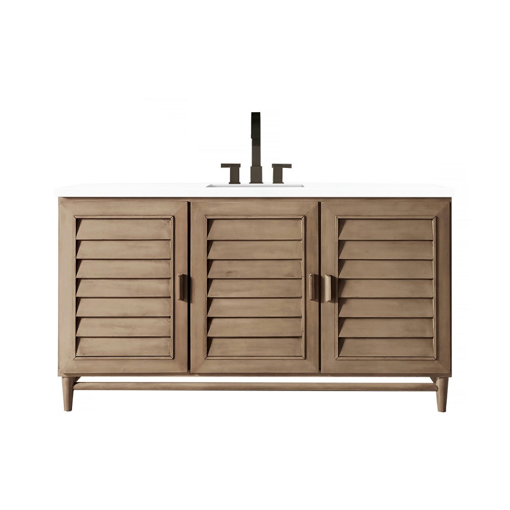 Portland 60" Single Vanity Whitewashed Walnut, w/ 3 CM Classic White Quartz Top Portland 60" Single Vanity Whitewashed Walnut, w/ 3 CM Classic White Quartz Top