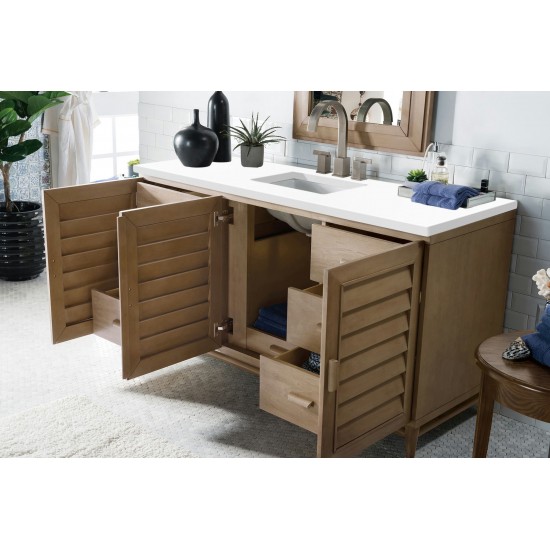 Portland 60" Single Vanity Whitewashed Walnut, w/ 3 CM Classic White Quartz Top