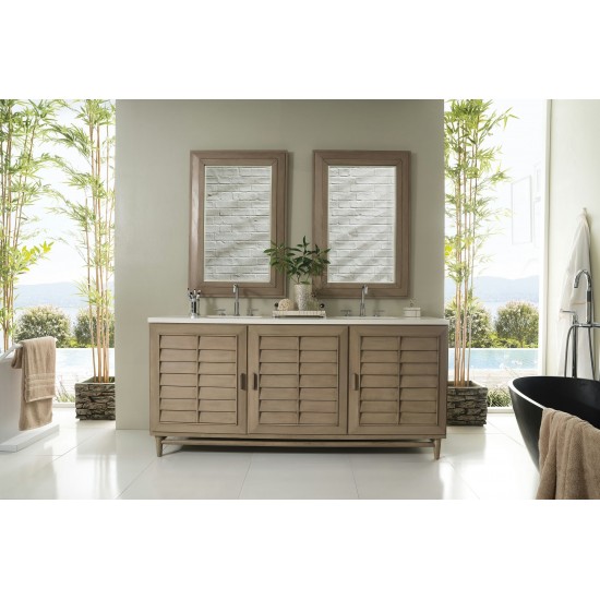 Portland 72" Double Vanity Whitewashed Walnut, w/ 3 CM Classic White Quartz Top