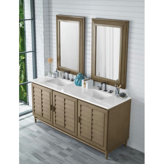 Portland 72" Double Vanity Whitewashed Walnut, w/ 3 CM Classic White Quartz Top