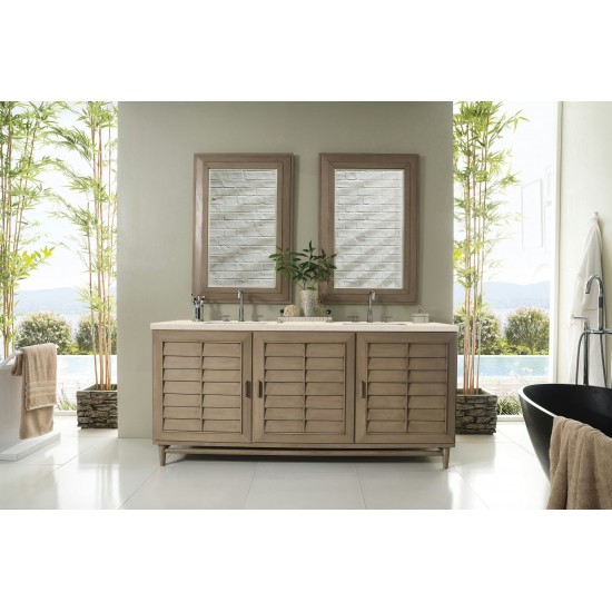 Portland 72" Double Vanity Whitewashed Walnut, w/ 3 CM Eternal Marfil Quartz Top