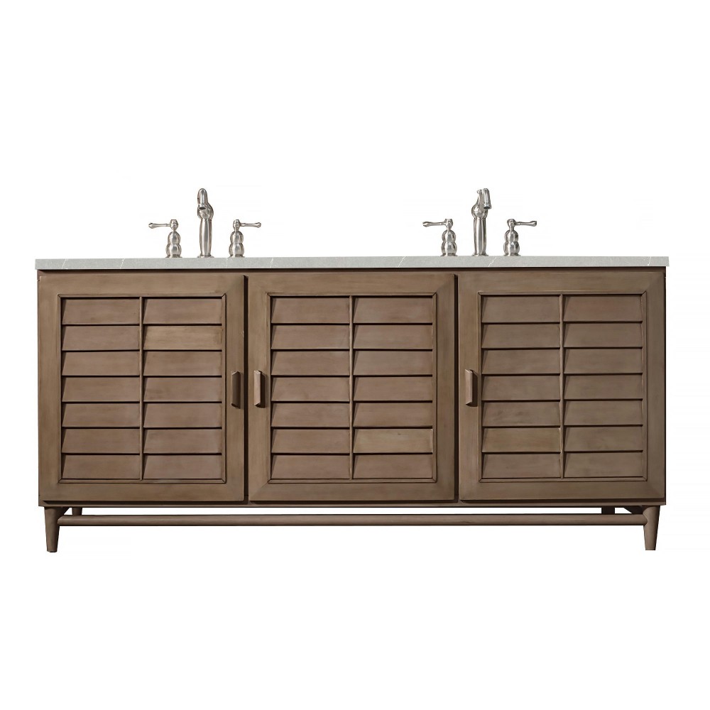 Portland 72" Double Vanity Whitewashed Walnut, w/ 3 CM Eternal Serena Quartz Top Portland 72" Double Vanity Whitewashed Walnut, w/ 3 CM Eternal Serena Quartz Top
