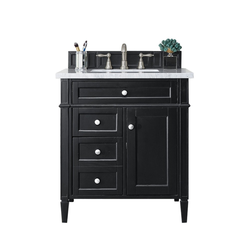 Brittany 30" Single Vanity, Black Onyx w/ 3 CM Arctic Fall Solid Surface Top