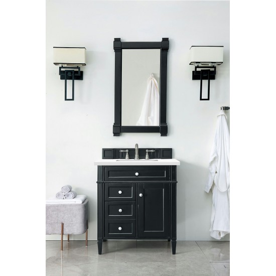 Brittany 30" Single Vanity, Black Onyx, w/ 3 CM Classic White Quartz Top