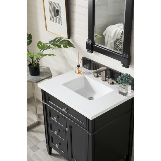 Brittany 30" Single Vanity, Black Onyx, w/ 3 CM Classic White Quartz Top