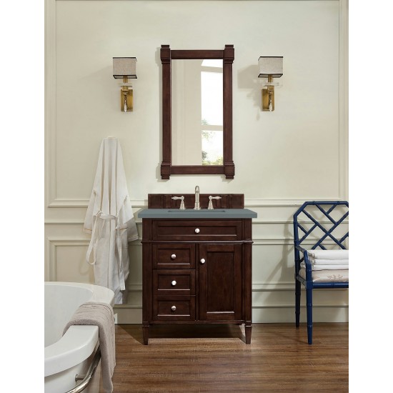 Brittany 30" Single Vanity, Burnished Mahogany, w/ 3 CM Cala Blue Quartz Top