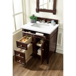 Brittany 30" Single Vanity, Burnished Mahogany, w/ 3 CM Classic White Quartz Top