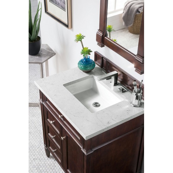 Brittany 30" Single Vanity Burnished Mahogany w/ 3 CM Jasmine Pearl Quartz Top