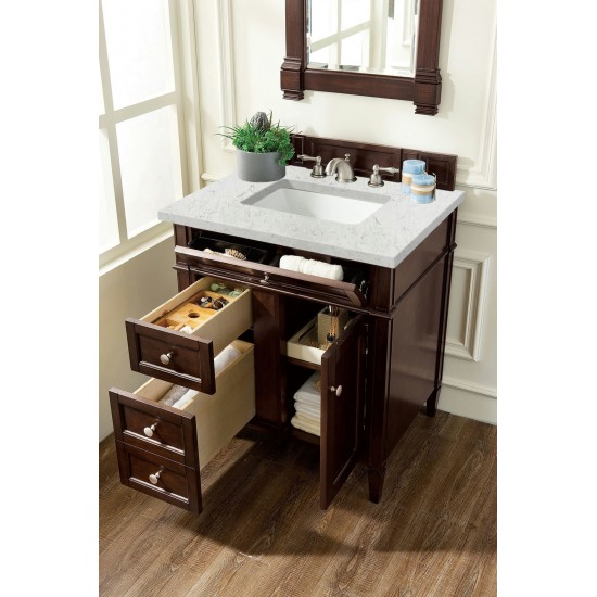 Brittany 30" Single Vanity Burnished Mahogany w/ 3 CM Jasmine Pearl Quartz Top