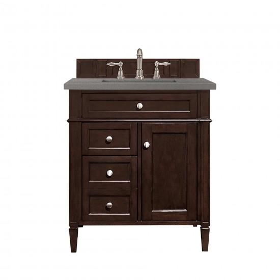 Brittany 30" Single Vanity, Burnished Mahogany, w/ 3 CM Grey Expo Quartz Top